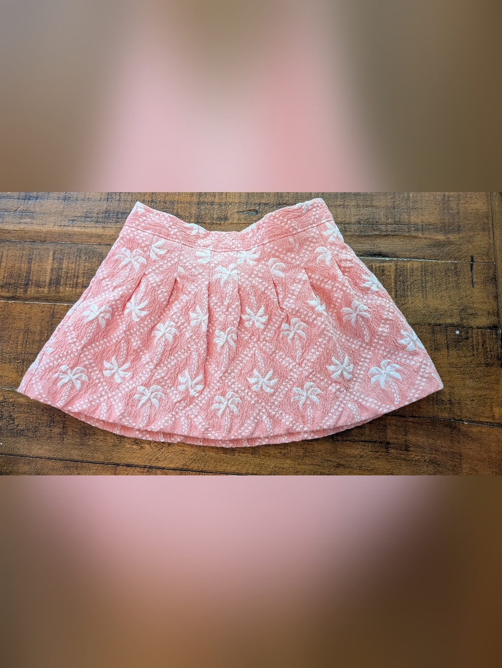 Genuine Kids, Oshkosh 2T Pink Embroidered Palm-Pattern Skirt With Lining
